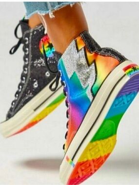 CONVERSE ALL STAR Glitter Rainbow Tie  Dye HI Pride Lightning High Top Sneakers